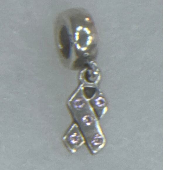 Authentic Pandora 925 ALE Breast Cancer Ribbon Pink & Silver Charm 790314PCZ - Picture 1 of 2